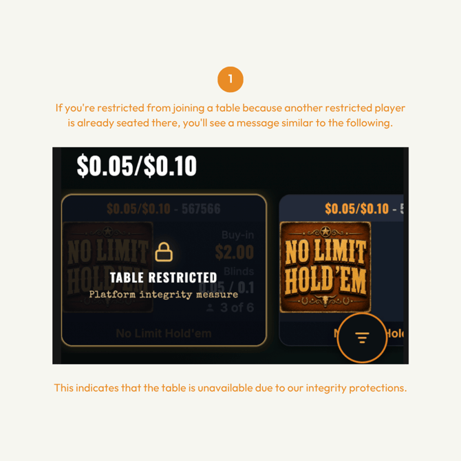 How Does Hijack Poker Prevent Cheating and Bot Interference -  Anti Collusion Protection Table Restriction Message