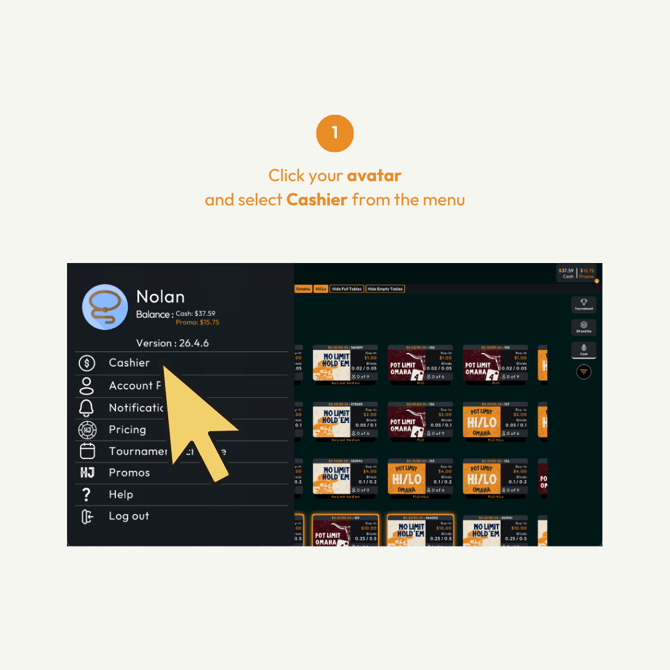 How to Deposit or Withdraw Cash in Hijack Poker Web 01