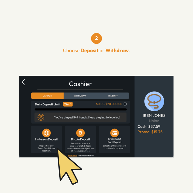 How to Deposit or Withdraw Cash in Hijack Poker Web 02