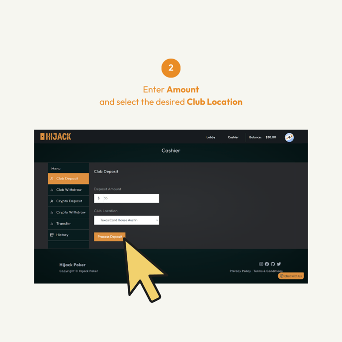 How to Deposit or Withdraw Cash in Hijack Poker Web 02