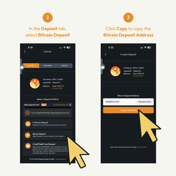 How to Deposit Using Cryptocurrency in Hijack Poker Steps 2 and 3