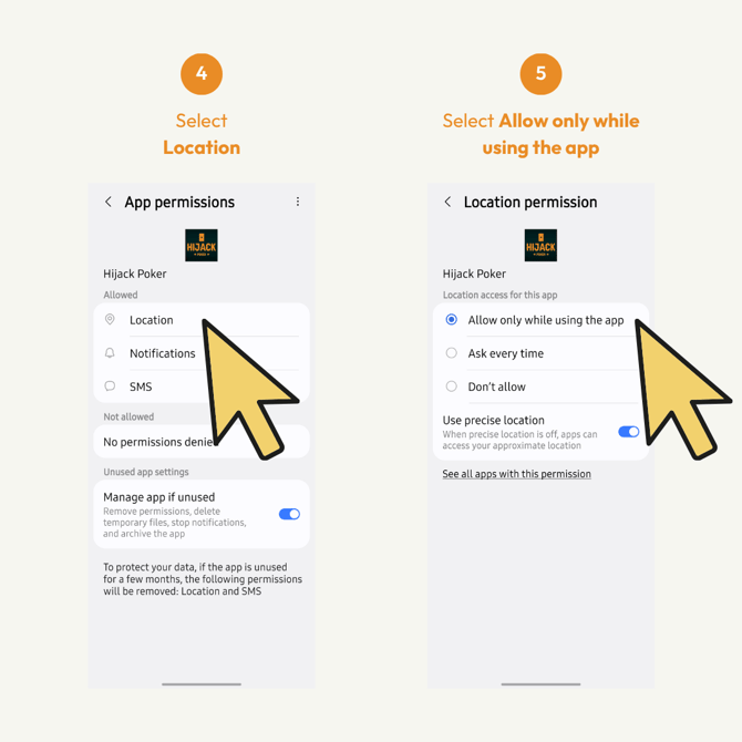 How to Re Enable Location for Hijack Poker App Android Enable App Location Permission 04 05