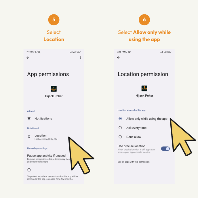 How to Re Enable Location for Hijack Poker App Android Enable App Location Permission 05 06