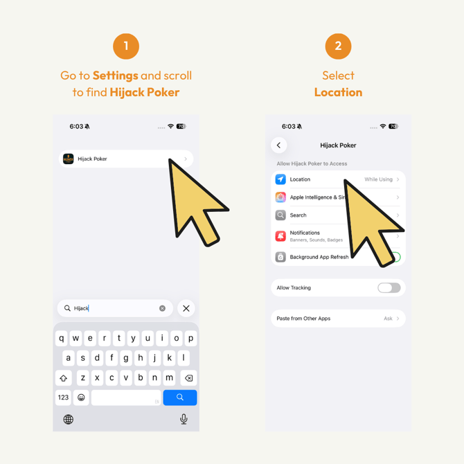 How to Re Enable Location for Hijack Poker App Ios Enable App Location Permission 01 02