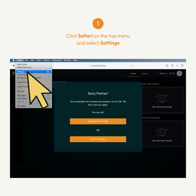 How to Re Enable Location for Hijack Poker Web Browsers Safari 01