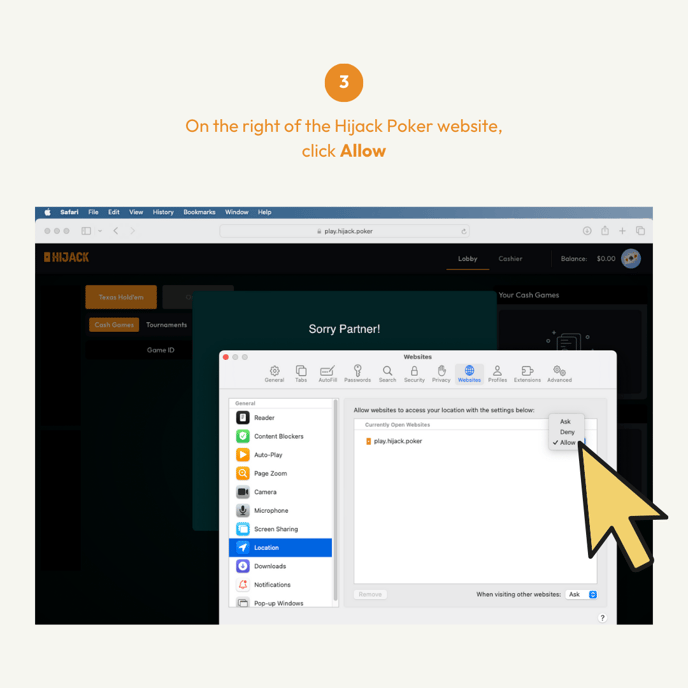 How to Re Enable Location for Hijack Poker Web Browsers Safari 03