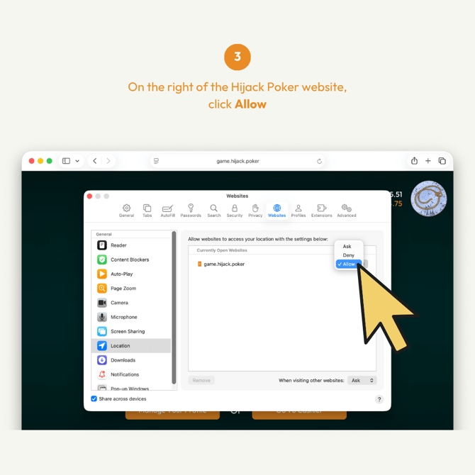 How to Re-Enable Location for Hijack Poker Web Browsers Safari Updated 03