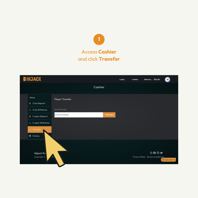 How to Transfer Money to Other Players in Hijack Poker Web 01