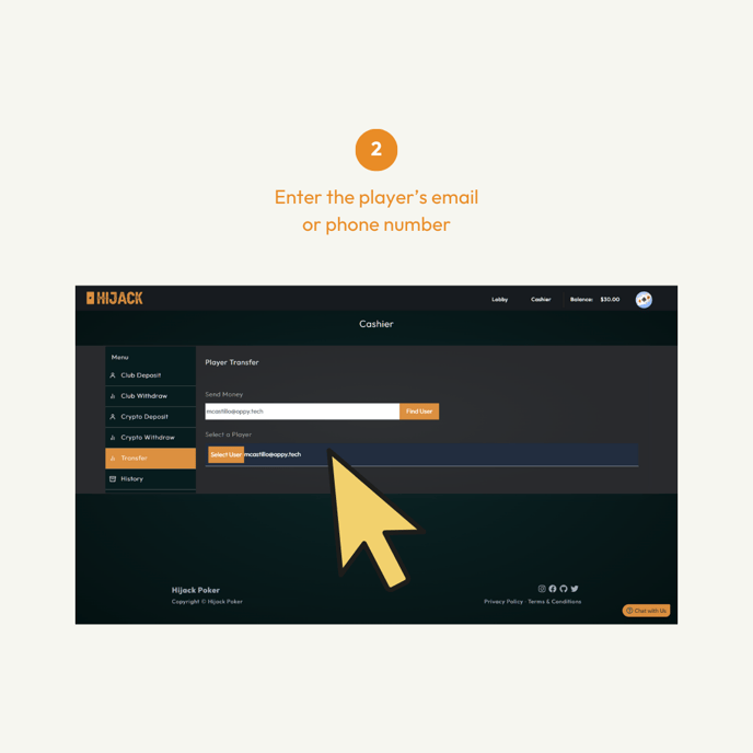 How to Transfer Money to Other Players in Hijack Poker Web 02