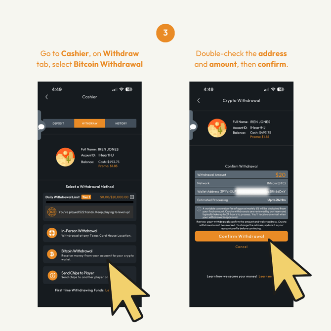 How to Withdraw Using Cryptocurrency in Hijack Poker Step 3