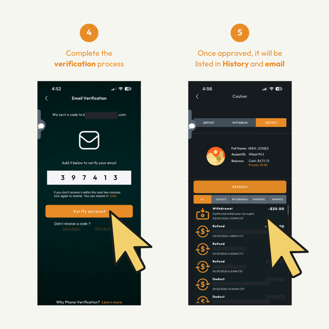 How to Withdraw Using Cryptocurrency in Hijack Poker Steps 4 and 5